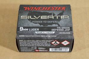 lot 58 image: 20 Winchester Silvertip 9mm Luger 115 Gr Defense JHP Ammo