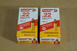 lot 79 image: 100 Aguila .22 LR 40 Gr Copper Plated Solid Point Ammo