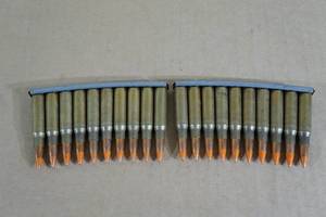 lot 97 image: 20 Reloaded .308 Win Orange Tip Ammo on Stripper Clips