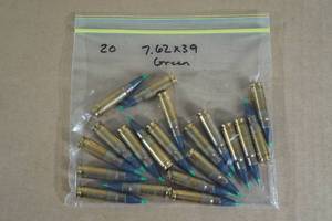 lot 104 image: 20 Reloaded 7.62 x 39 Green Tip Ammo