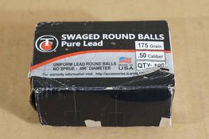 lot 122 image: 100 Thompson Center .50 Caliber 175 Gr Lead Round Ball Black Powder Bullets