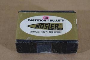 lot 136 image: 50 Nosler Partition 270 Cal .277 130 Gr Spitzer Bullets