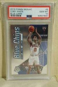 lot 36 image: 2019 Panini Mosaic Coby White Blue Chips #6 Rookie Card - PSA 10
