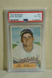 lot 67 image: 1954 Bowman Alex Kellner #51 - PSA 4