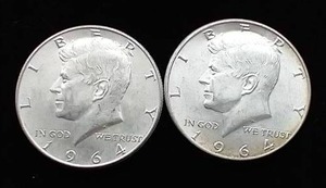 lot 5 image: 2 90% Silver Kennedy Half Dollars