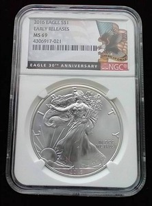 lot 22 image: 2016 American Silver Eagle - MS69