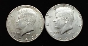 lot 60 image: 2 90% Silver Kennedy Half Dollars