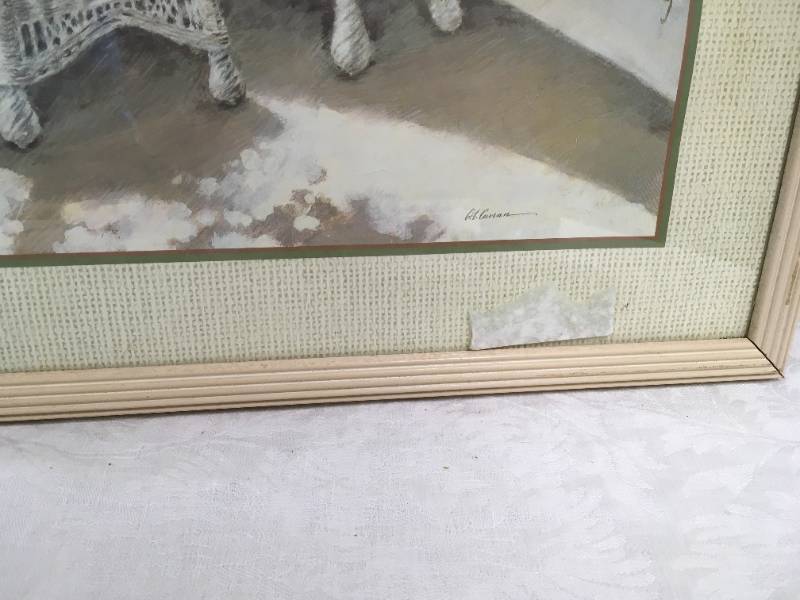 lot 938 image: Wicker chair on porch watercolor