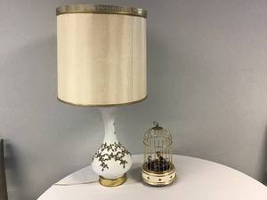 lot 365 image: Vintage Lamp and Caged Bird Figurine