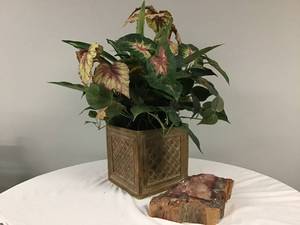 lot 340 image: Artifcial Plant, Set of 2 Paintings & A Rock