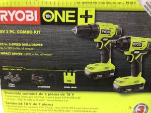 RYOBI 18V ONE Lithium-Ion Cordless 12-inch DrillDriver and Impact Driver Kit with Batteries and Charger