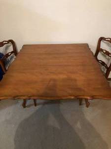 lot 8 image: Antique French Walnut Table & 4 Ladder Back Chairs by Phoenix