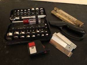 lot 60 image: Ratchet Set, Rulers, Box Cutters, Utility Knife & Tape Measure