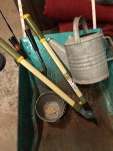 lot 165 image: Vintage Wheelbarrow and Yard Tools