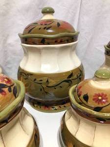 lot 90 image: 5 Pc Canister Set with Matching Pitcher and Bowl