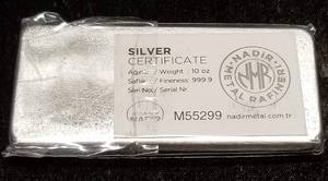 lot 02 image: 10 TROY OZ .999 FINE SILVER BAR NADIR METALS SEALED