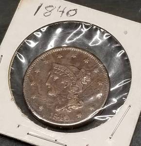 lot 03 image: 1840 US BRAIDED HAIR LARGE CENT