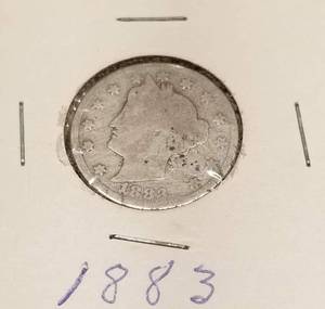 lot 15 image: 1883 US LIBERTY NICKEL with CENTS on reverse