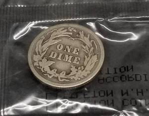 lot 16 image: 1911 US BARBER DIME LITTLETON SEALED