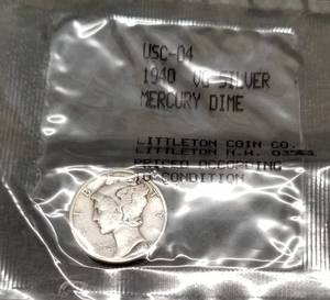 lot 37 image: 3 MERCURY DIMES LITTLETON SEALED 1940 1944 1945-S