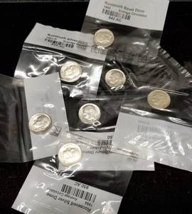 lot 46 image: GROUP OF 7 SILVER ROOSEVELT DIMES LITTLETON SEALED