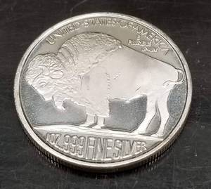 lot 57 image: 1 TROY OZ .999 FINE SILVER INDIAN BUFFALO