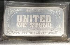 lot 12-A image: 10 TROY OZ .999 FINE SILVER FLAG BAR SEALED