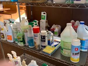 lot 146 image: Complete Shelf of Cleaning Supplies (cart not included)