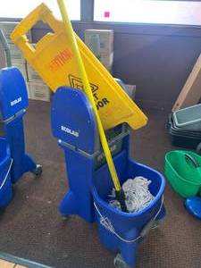 lot 150 image: Ecolab Mop Bucket & Wet Floor Sign, Mop
