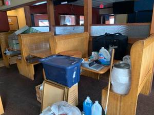 lot 154 image: Three Booth Sections Not Padded (Does Not Include Contents On Table)