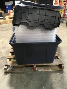 Pallet with assorted Storage bins some missing covers see pictures