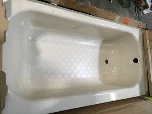 Bootz Maui 60 in. Rectangular Alcove Soaking Bathtub in Bone damaged edge customer return see pictures