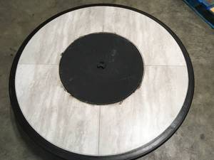 Hampton Bay Whitfield  Round Galvanized Steel Wood Burning Fire Pit Table in Dark Brown with Stone Look Tile Top damaged customer return see pictures