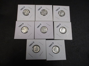 lot 1 image: Lot of 6 Roosevelt 1964-D (Denver Mint) Silver Dimes