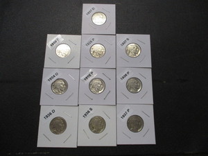 lot 30 image: Lot of 10 Buffalo Nickels Carded and Labeled - 1918-P, 25-P, 27-S, 34-D, 35-P, 36-P,D,S,37-P,D