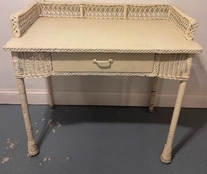lot 25 image: Wonderful Vintage Wood and Wicker Desk
