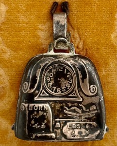 lot 246 image: Vintage Framed Birth Announcement Sterling Rattle