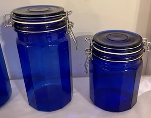lot 257 image: 4 Cobalt Blue Glass Canisters