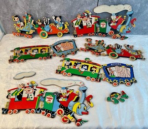 lot 63 image: Adorable Vintage Disney Train Cardboard Wall Hangings