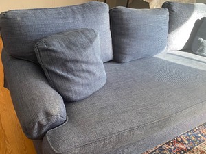 lot 386 image: Upholstered Blue Sofa