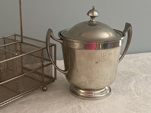 lot 391 image: Vintage Pewter Ice Bucket and Utensil Caddy