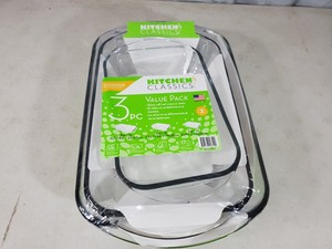 New Kitchen Classics 3 Pack Glass Bakeware