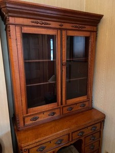lot 88 image: Antique Victorian Curly Maple Writing Secretary Desk