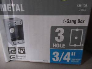 lot 741 image: Box of 16 Bell 1-Gang 3-Outlets 34 in. Threaded Weatherproof Box, Gray, Model 5324-0B.