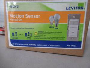 lot 743 image: Box of 3 Leviton 15 Amp 180 Degree Incandescent-CFL-LED Vacancy Motion Detector, White, R02-IPV15-1LM.