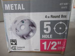 lot 731 image: Box of 13 Commercial Electric 12 in. Gray 5-Holes 4 in. Round Weatherproof Box, Model WRB550G.