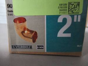 lot 765 image: Everbilt 5 PACK 1-12 in. Copper Pressure 90-Degree Cup x Cup Elbow, C607.