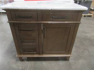 lot 314 image: Sonoma 36 in. W x 22 in. D Bath Vanity in Almond Latte with Carrara Marble Vanity Top in White with White Basin - Cracked Top.