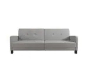 lot 330 image: DHP Convertible Gray Linen Futon, 211429WC - Missing Side Arms, Tear in one of the cushions.
