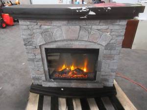 lot 327 image: Festivo 36 in. Freestanding Electric Fireplace in Gray With Remote - Mantle Damage.